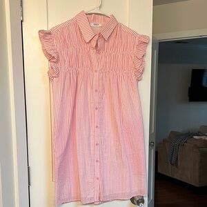 Avara seersucker Pink Ruffle Sleeve Mini Dress